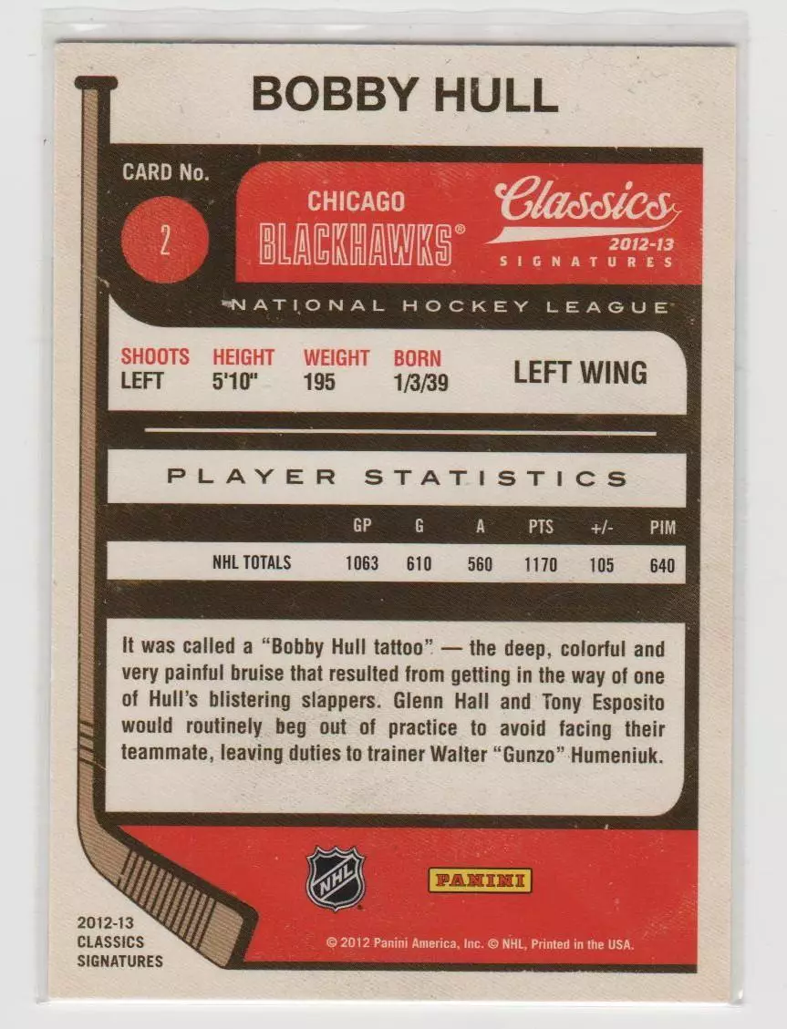 2012-13 Classics Signatures #2 Bobby Hull 1