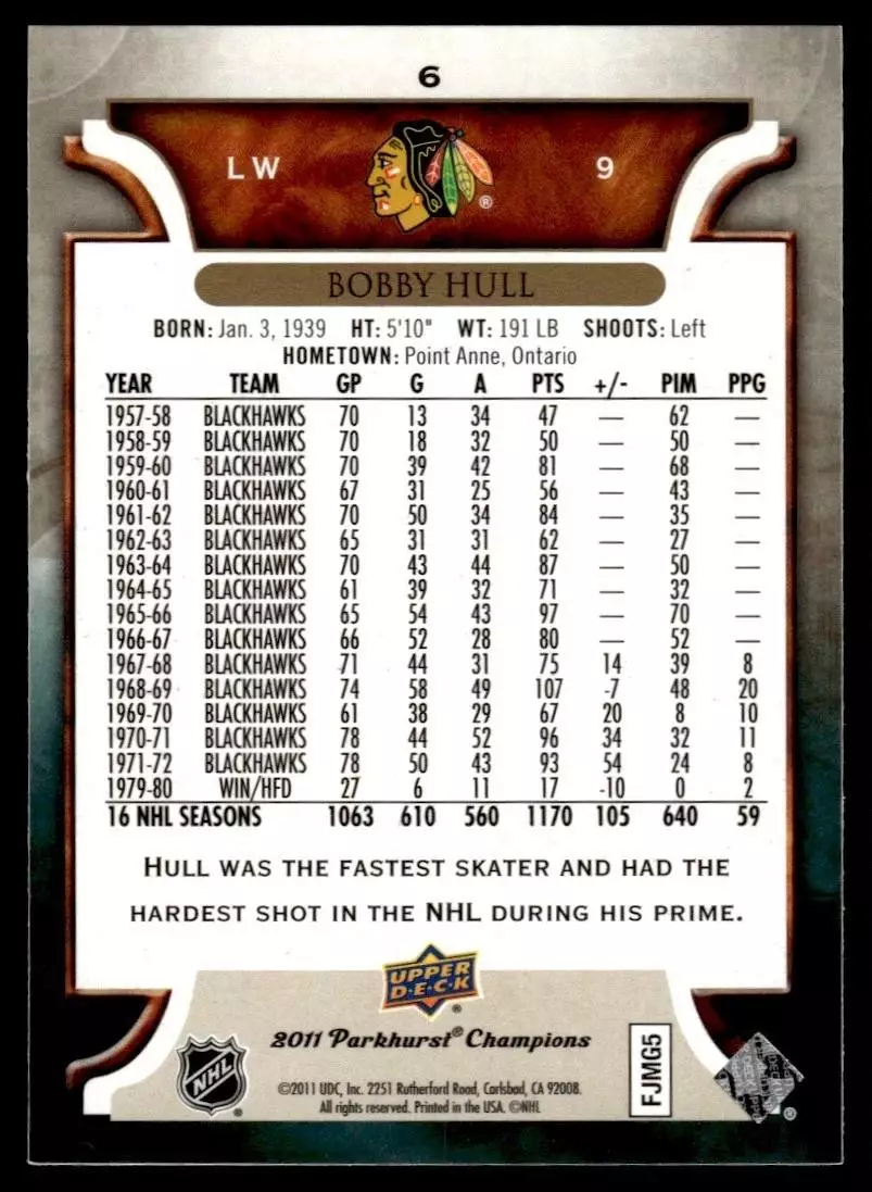 2011-12 Parkhurst Champions #6 Bobby Hull 1