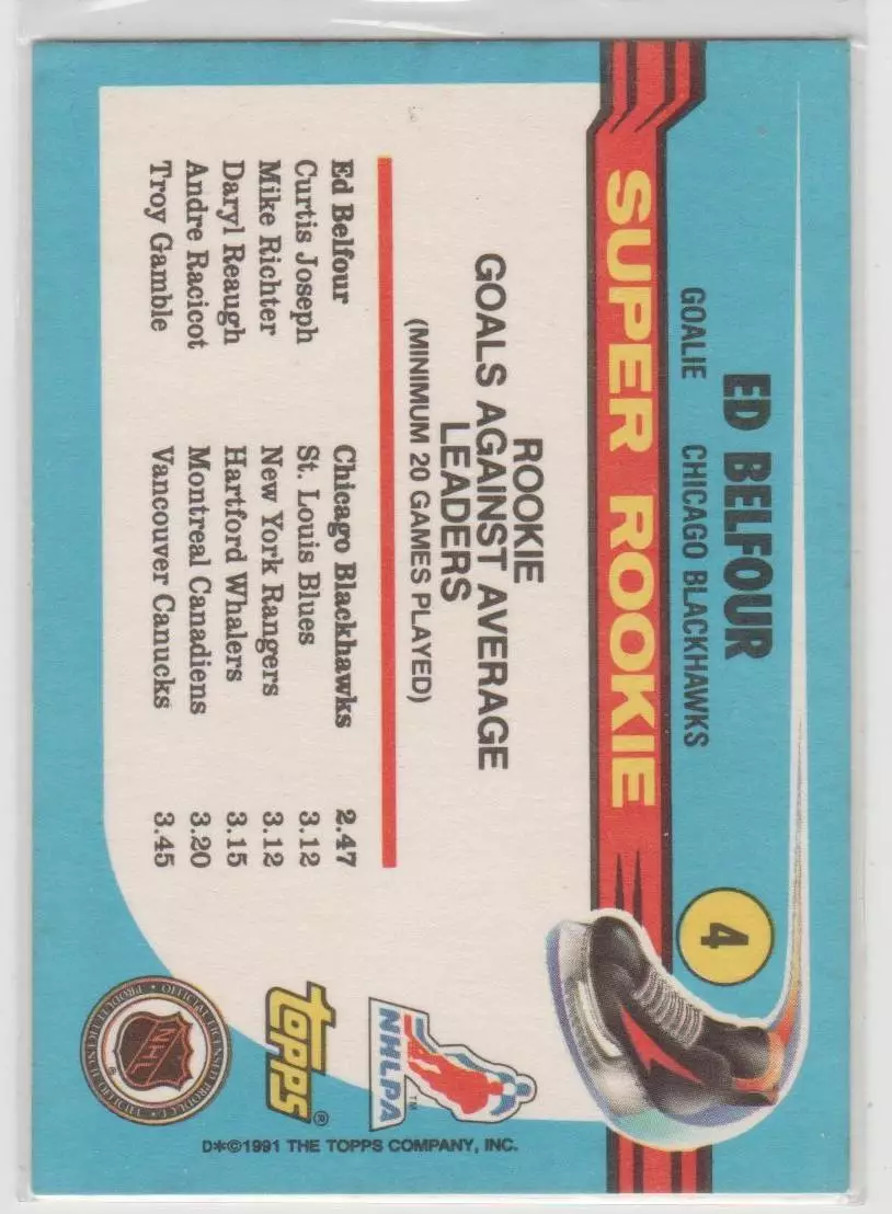 1991-92 Topps #4 Ed Belfour SR 1
