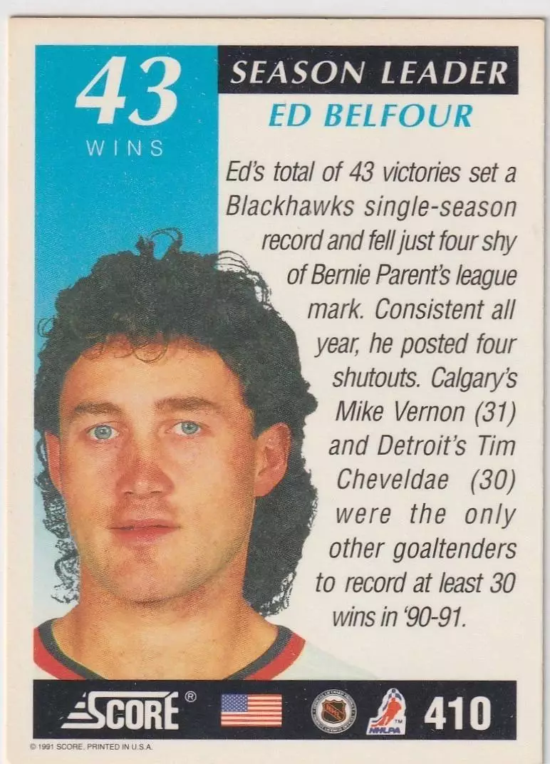 1991-92 Score American #410 Ed Belfour SL 1