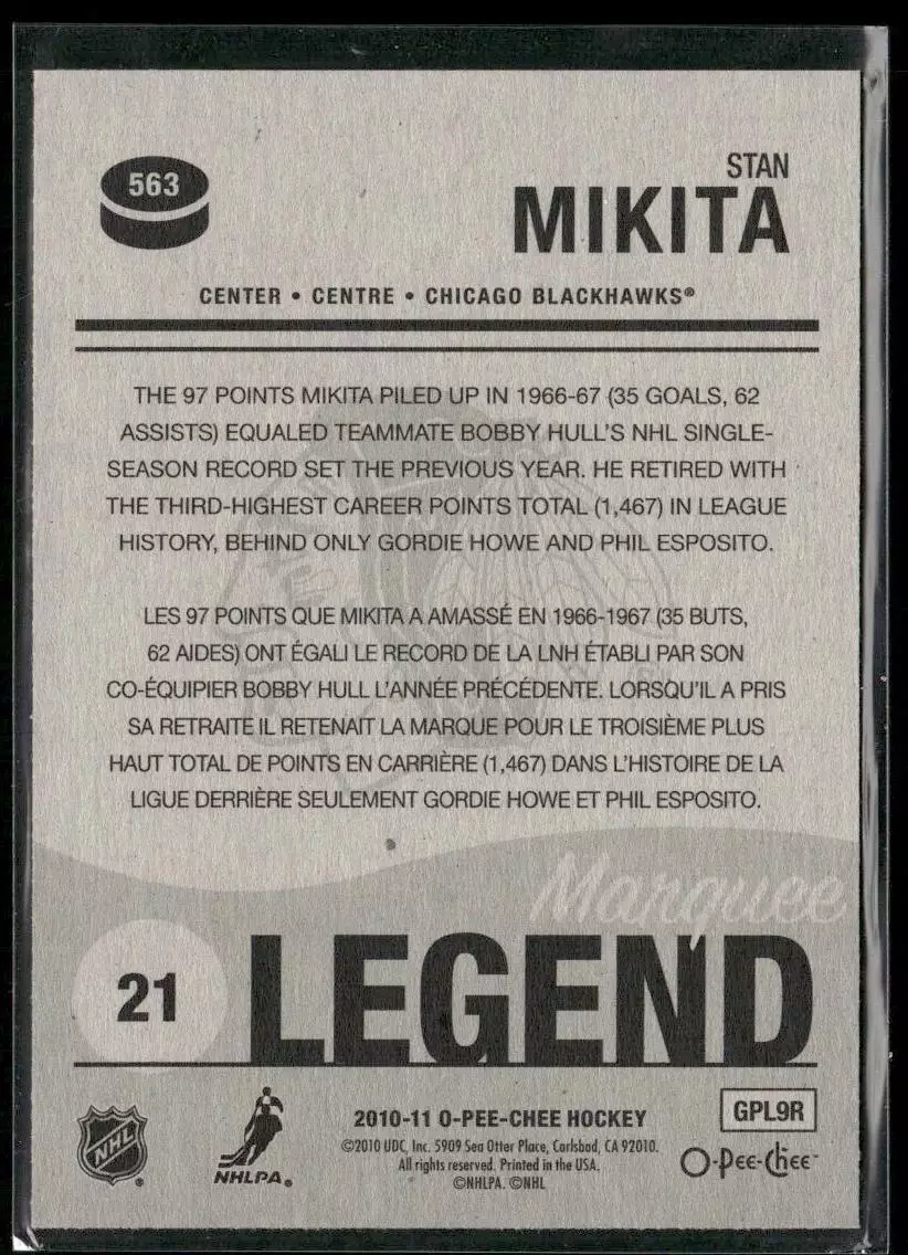 2010-11 O-Pee-Chee #563 Stan Mikita L 1
