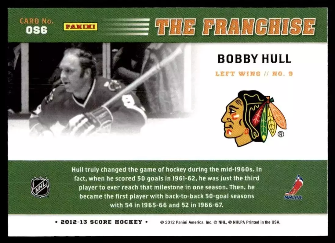 2012-13 Score Franchise Original Six #OS6 Bobby Hull 1