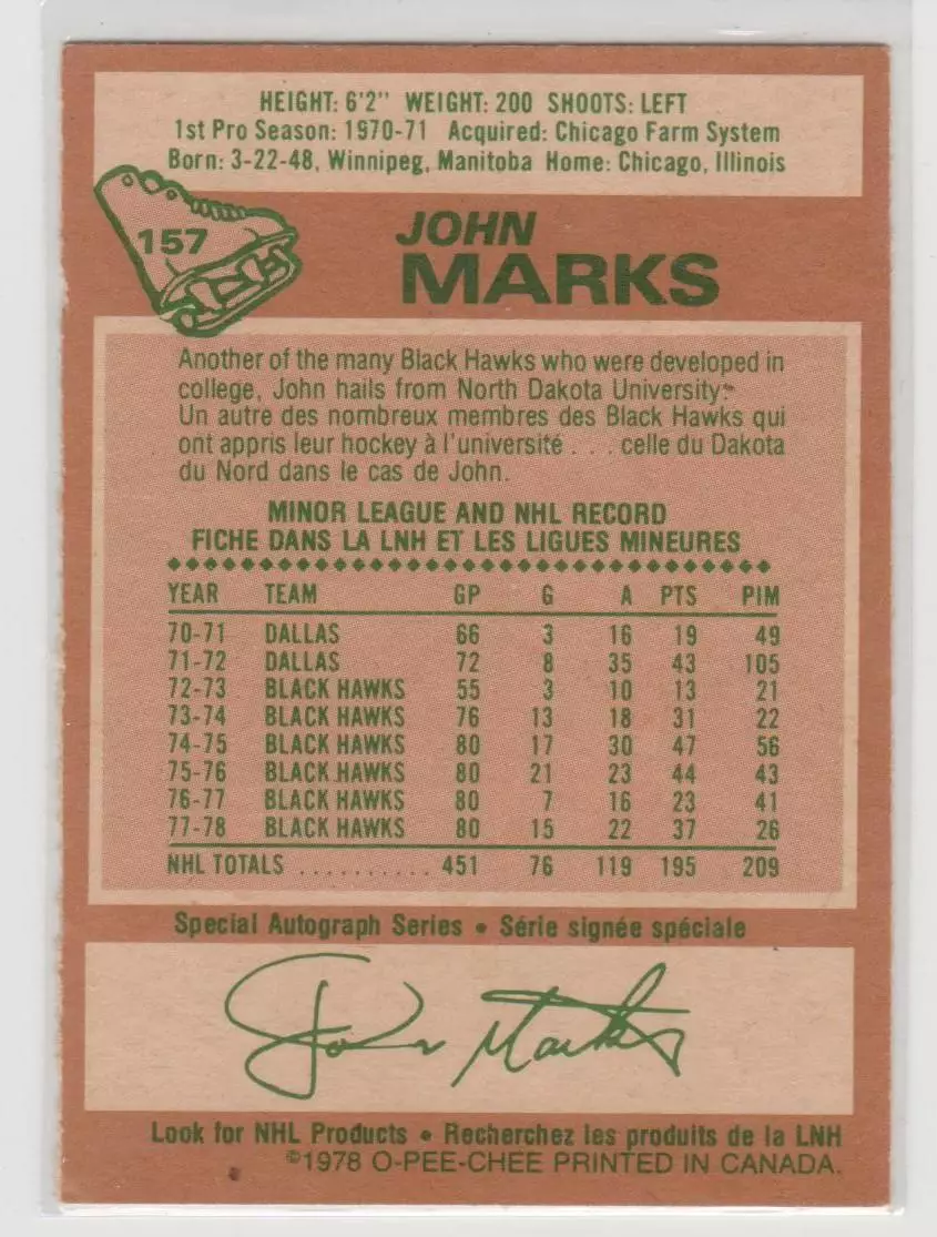 1978-79 O-Pee-Chee #157 John Marks 1
