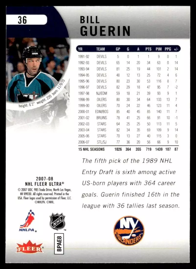 2007-08 Ultra #36 Bill Guerin 1
