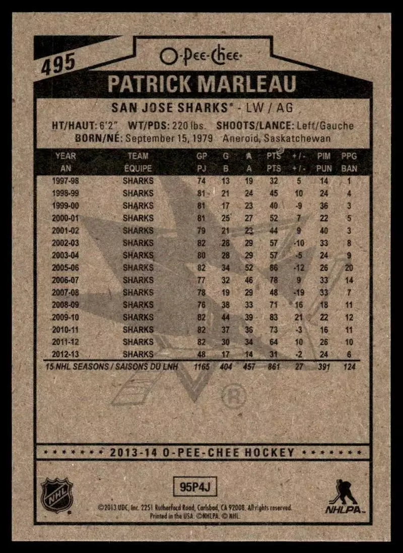 2013-14 O-Pee-Chee #495 Patrick Marleau 1