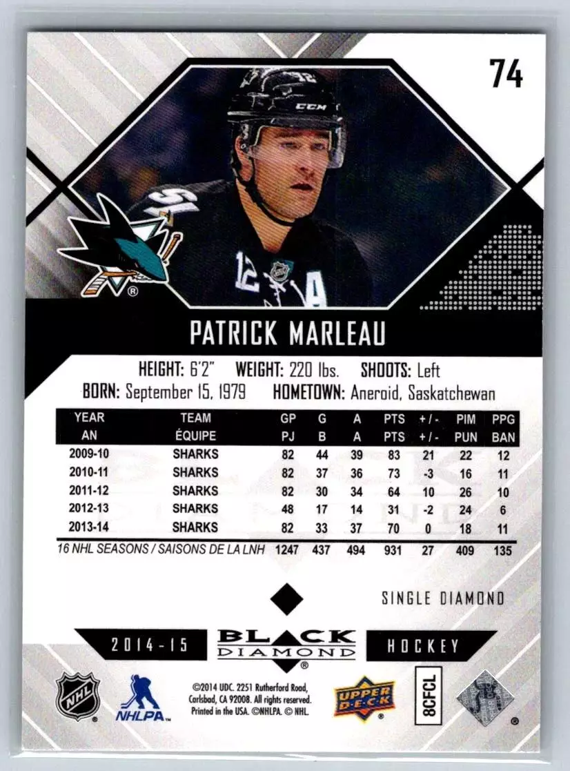 2014-15 Black Diamond #74 Patrick Marleau 1