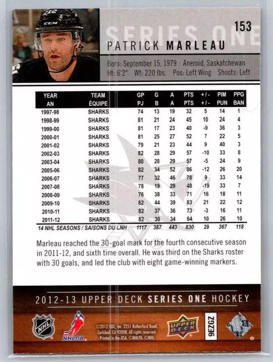 2012-13 Upper Deck #153 Patrick Marleau 1