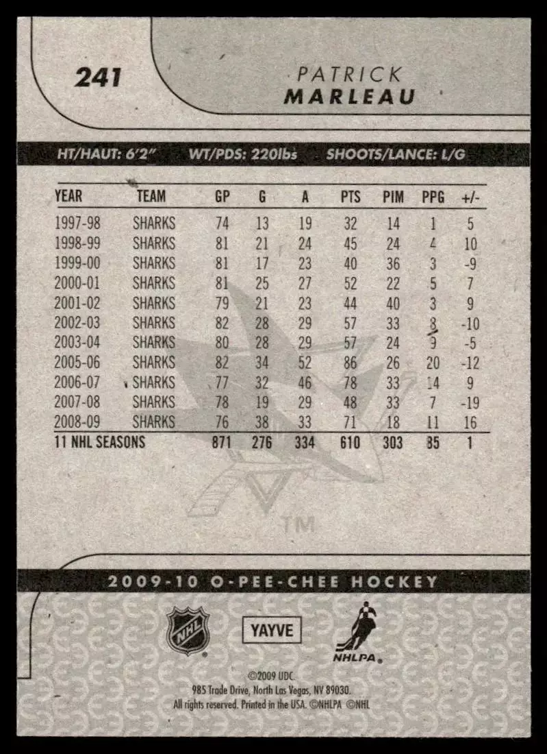 2009-10 O-Pee-Chee #241 Patrick Marleau 1