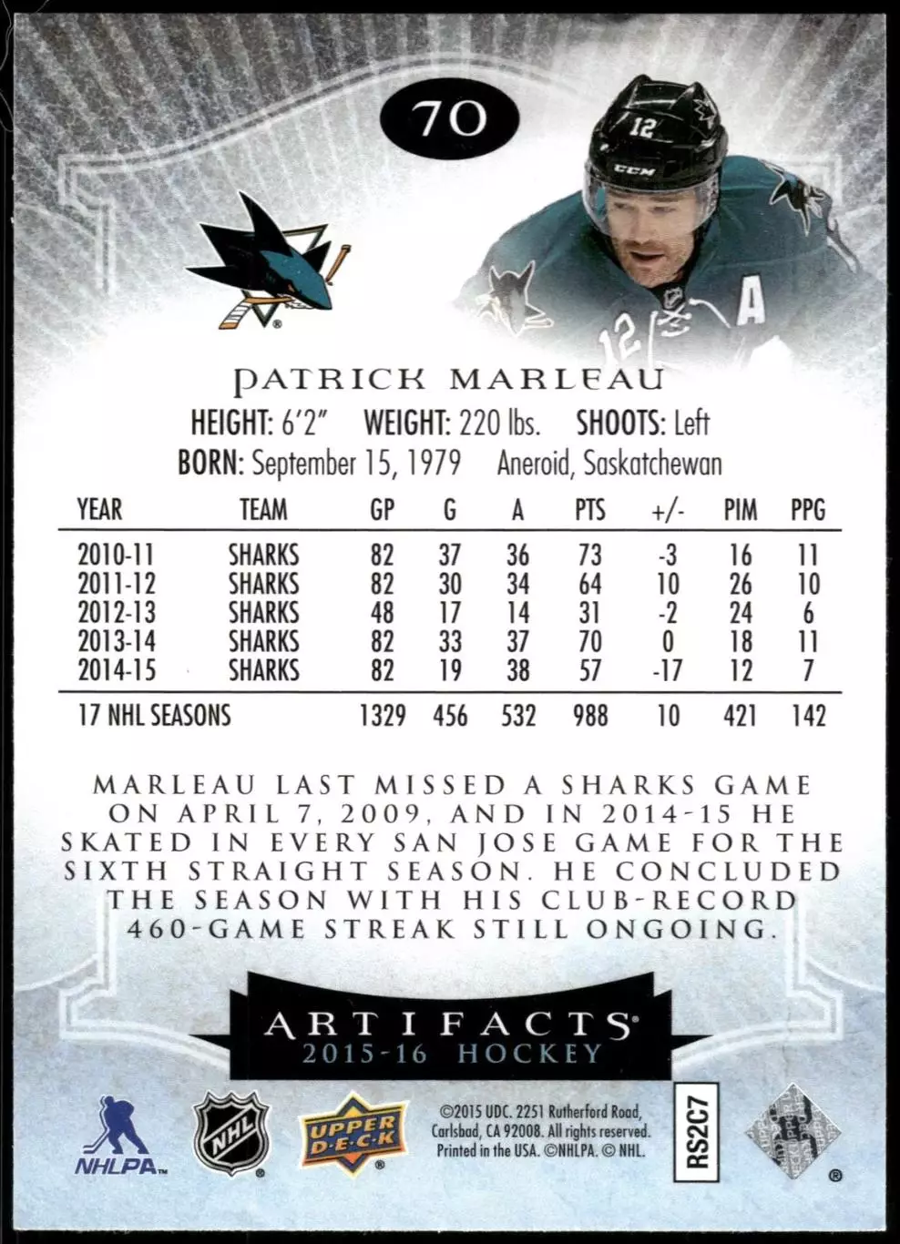 2015-16 Artifacts #70 Patrick Marleau 1