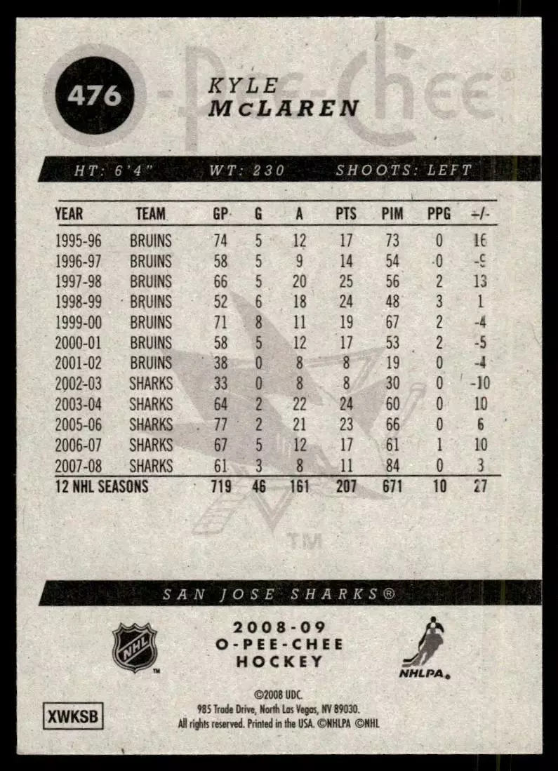2008-09 O-Pee-Chee #476 Kyle McLaren 1