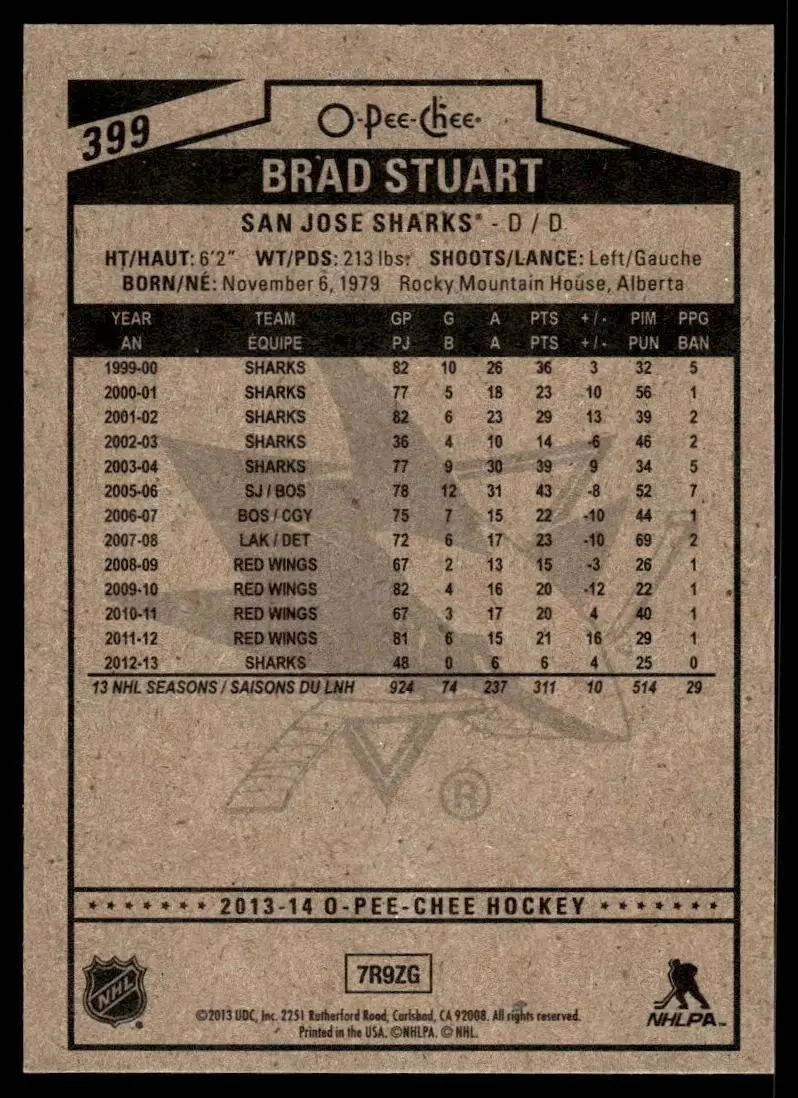 2013-14 O-Pee-Chee #399 Brad Stuart 1