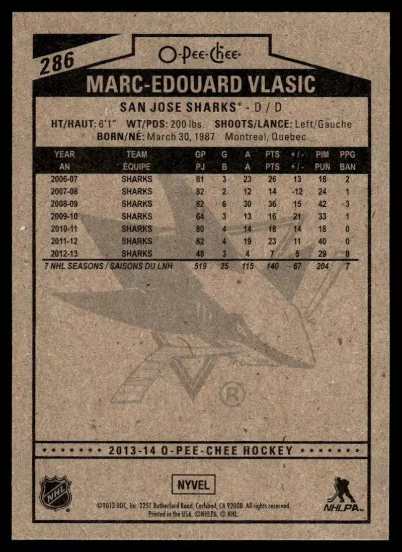 2013-14 O-Pee-Chee #286 Marc-Edouard Vlasic 1
