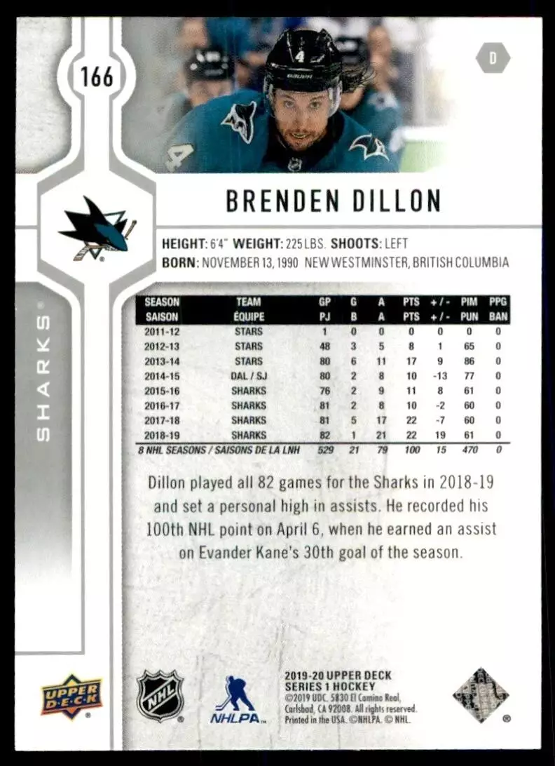 2019-20 Upper Deck #166 Brenden Dillon 1