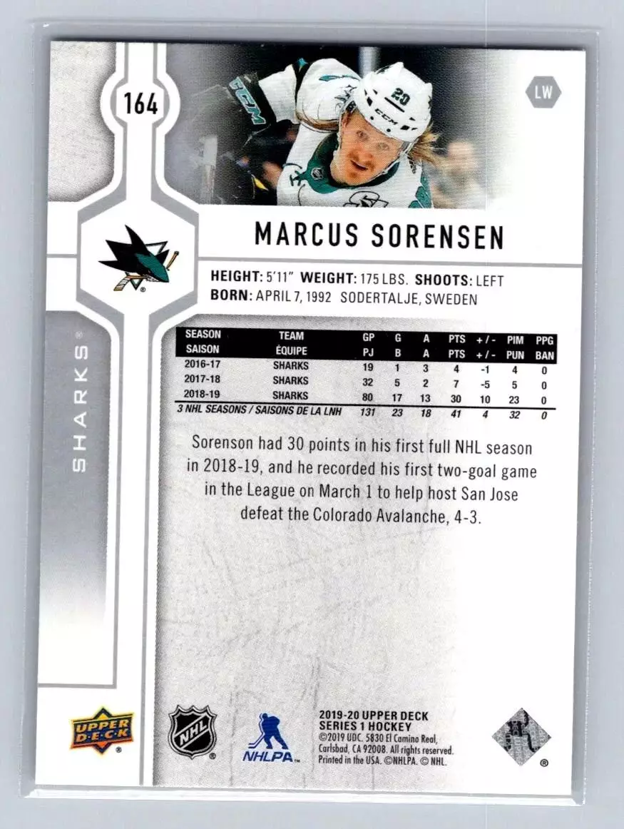 2019-20 Upper Deck #164 Marcus Sorensen 1