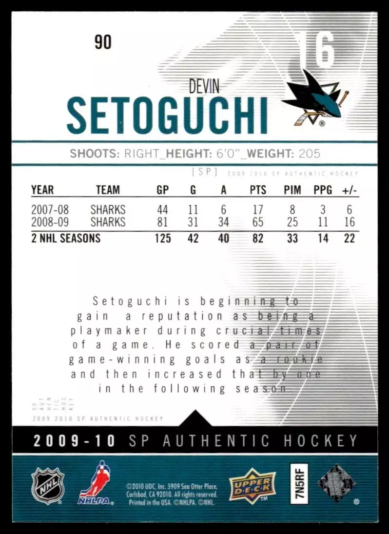 2009-10 SP Authentic #90 Devin Setoguchi 1