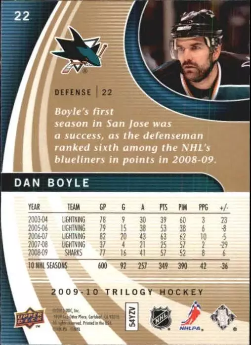 2009-10 Upper Deck Trilogy #22 Dan Boyle 1