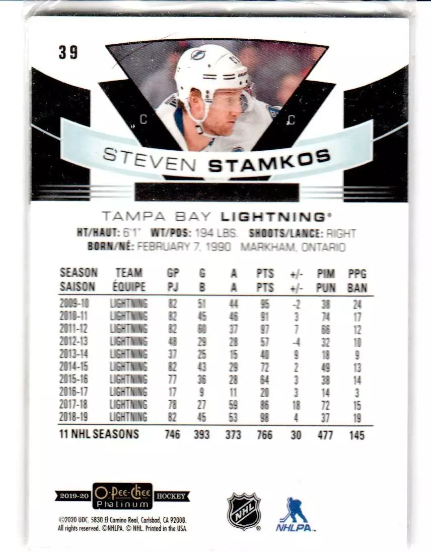 2019-20 O-Pee-Chee Platinum #39 Steven Stamkos 1