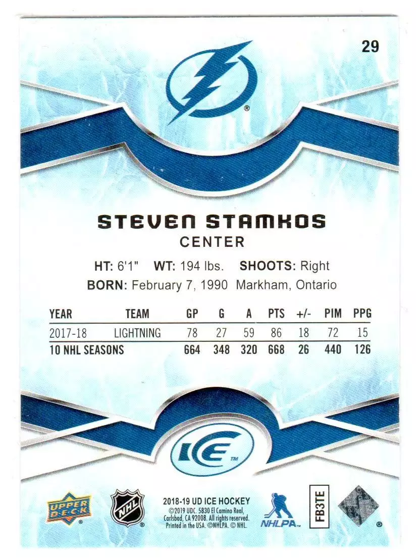 2018-19 Upper Deck Ice #29 Steven Stamkos 1