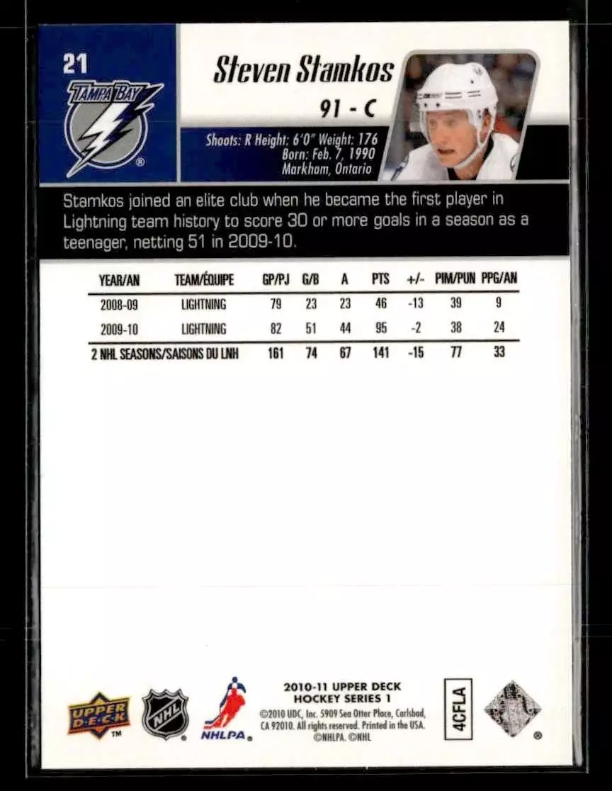 2010-11 Upper Deck #21 Steven Stamkos 1
