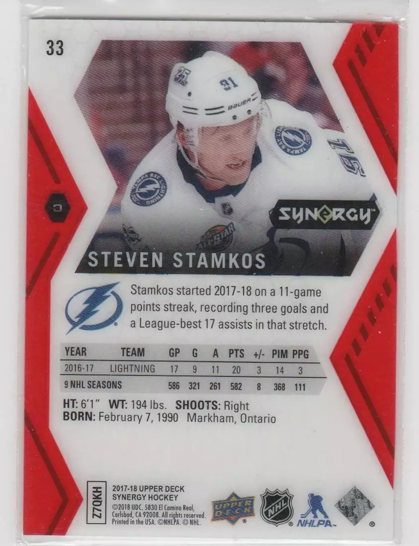 2017-18 Synergy Red #33 Steven Stamkos 1