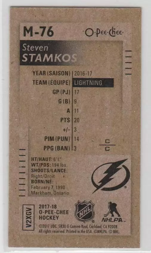 2017-18 O-Pee-Chee Mini #M76 Steven Stamkos RARE 1