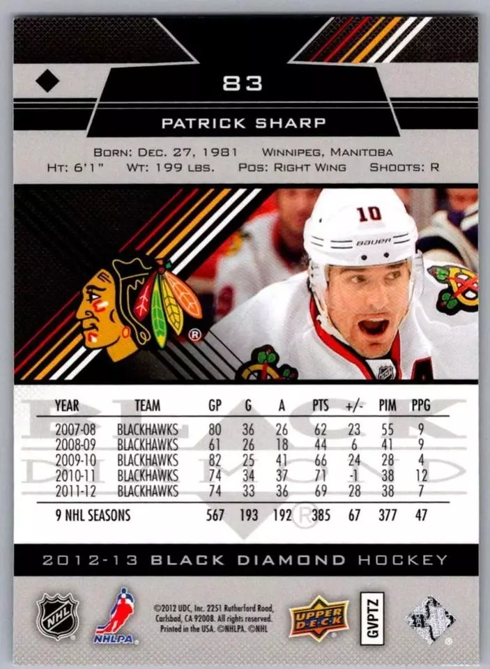 2012-13 Black Diamond #83 Patrick Sharp 1