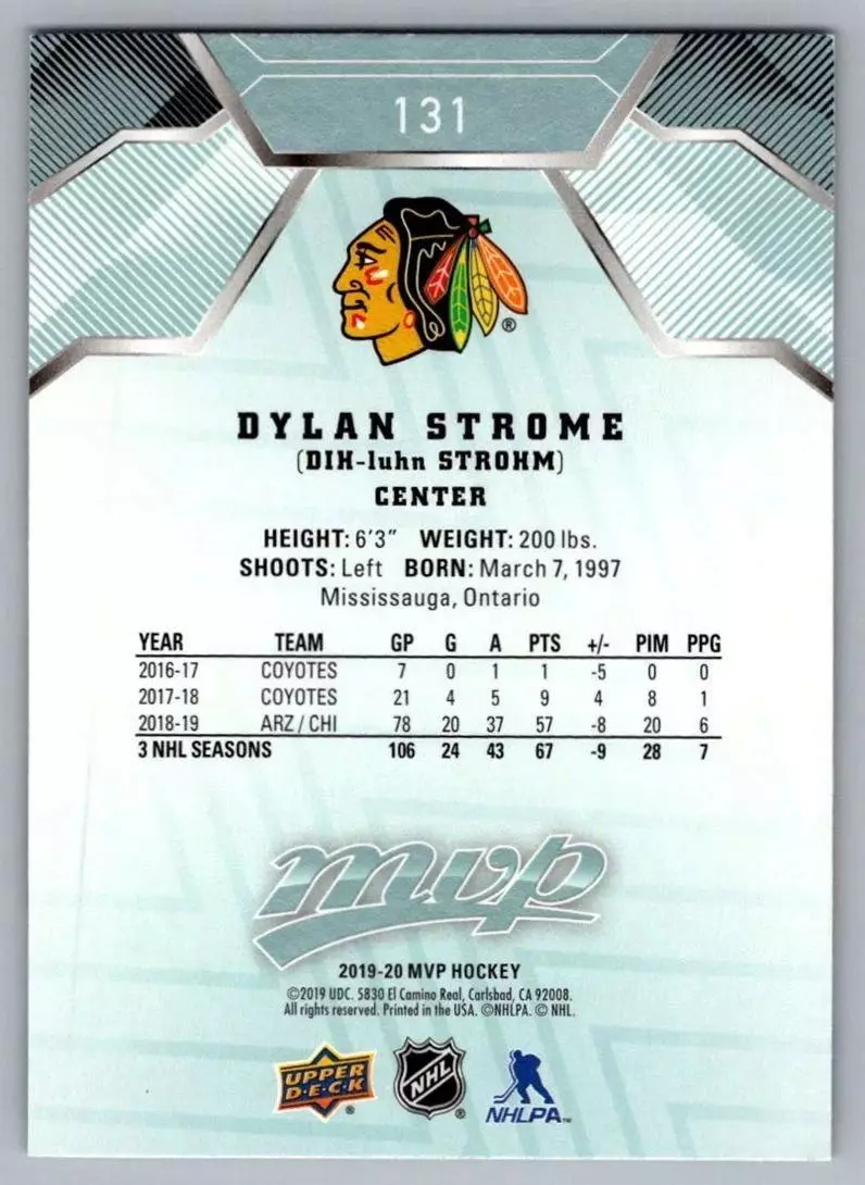 2019-20 Upper Deck MVP #131 Dylan Strome 1