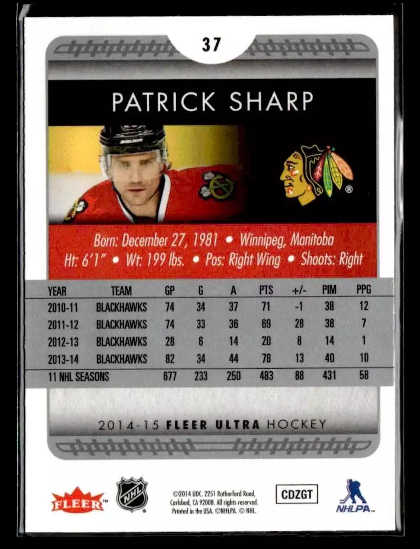 2014-15 Ultra #37 Patrick Sharp 1
