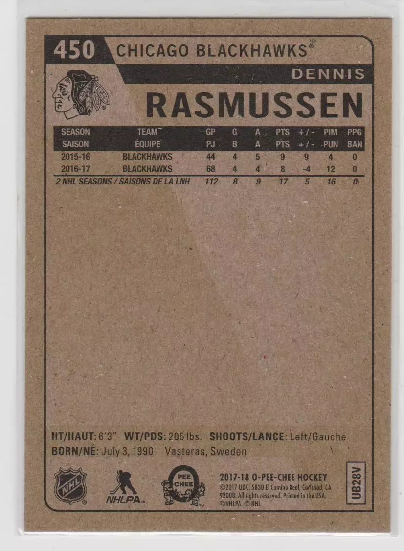 2017-18 O-Pee-Chee Retro #450 Dennis Rasmussen 1
