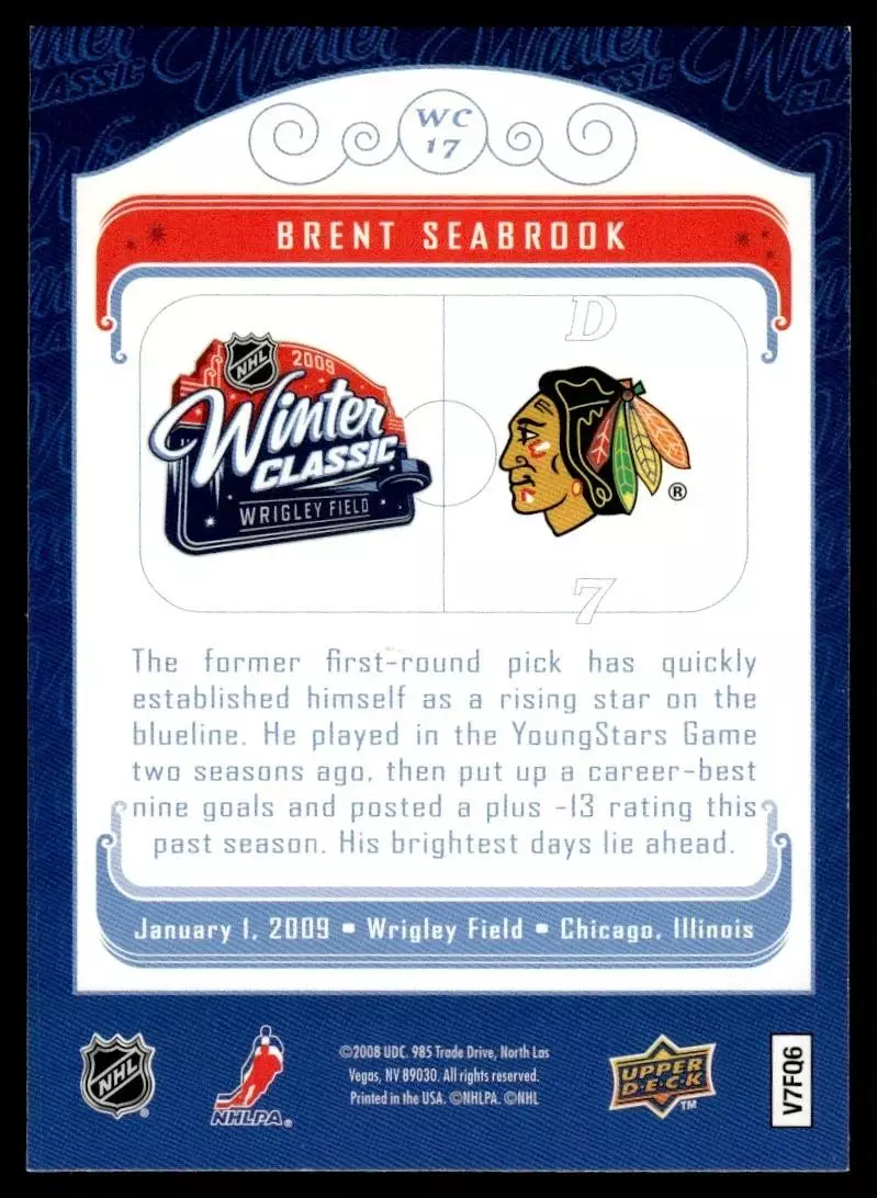 2008-09 Upper Deck MVP Winter Classic #WC17 Brent Seabrook 1