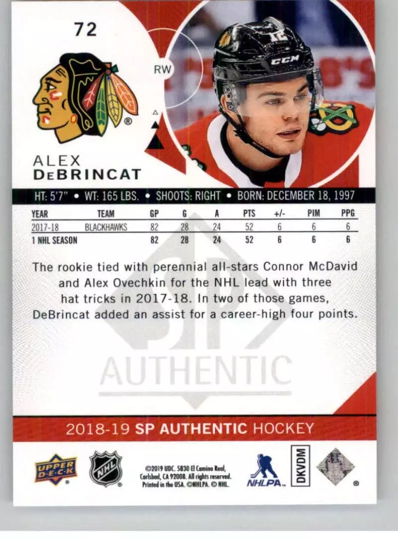 2018-19 SP Authentic #72 Alex DeBrincat 1