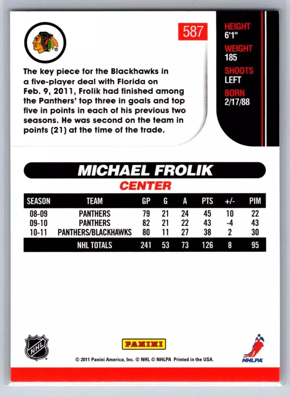 2010-11 Score #587 Michael Frolik 1