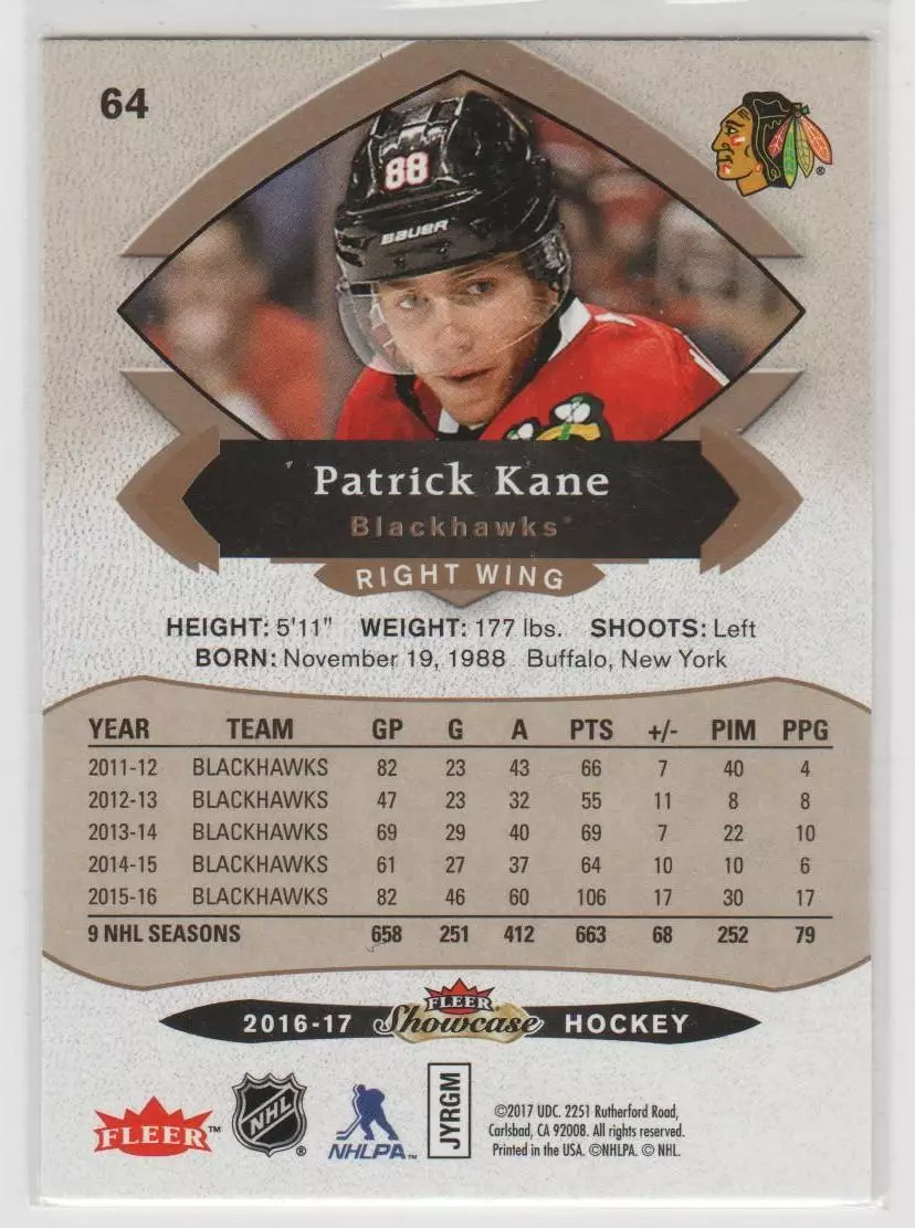 2016-17 Fleer Showcase #64 Patrick Kane 1