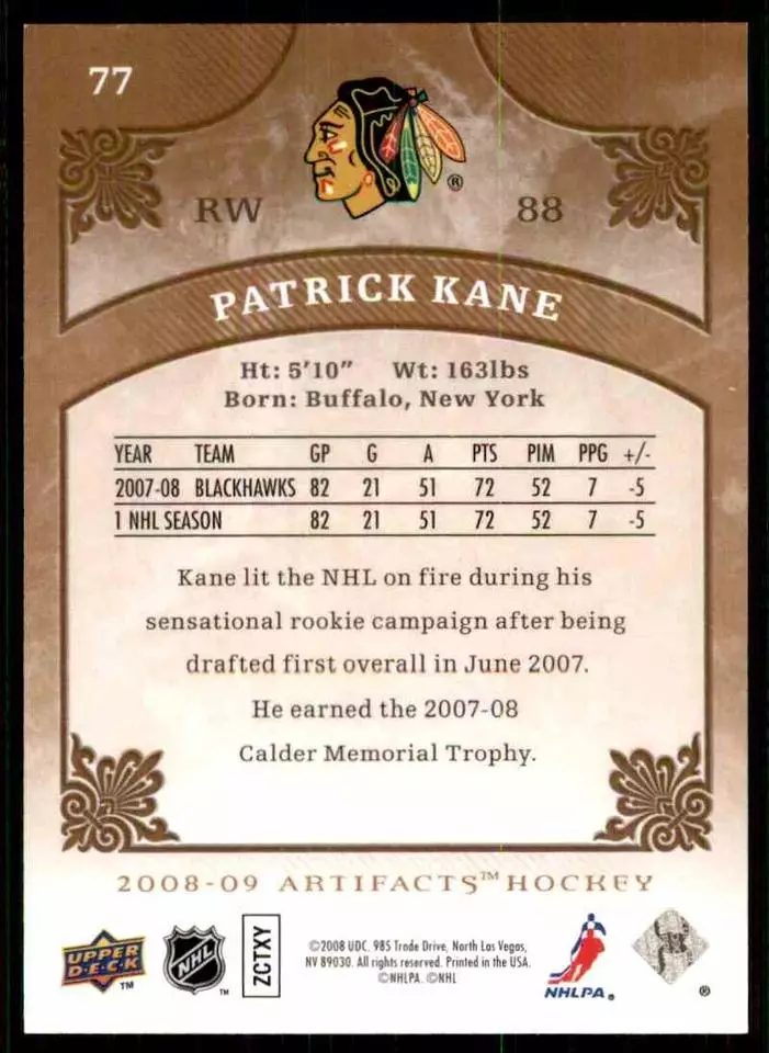 2008-09 Artifacts #77 Patrick Kane 1