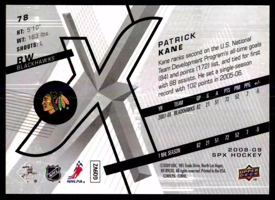 2008-09 SPx #78 Patrick Kane 1
