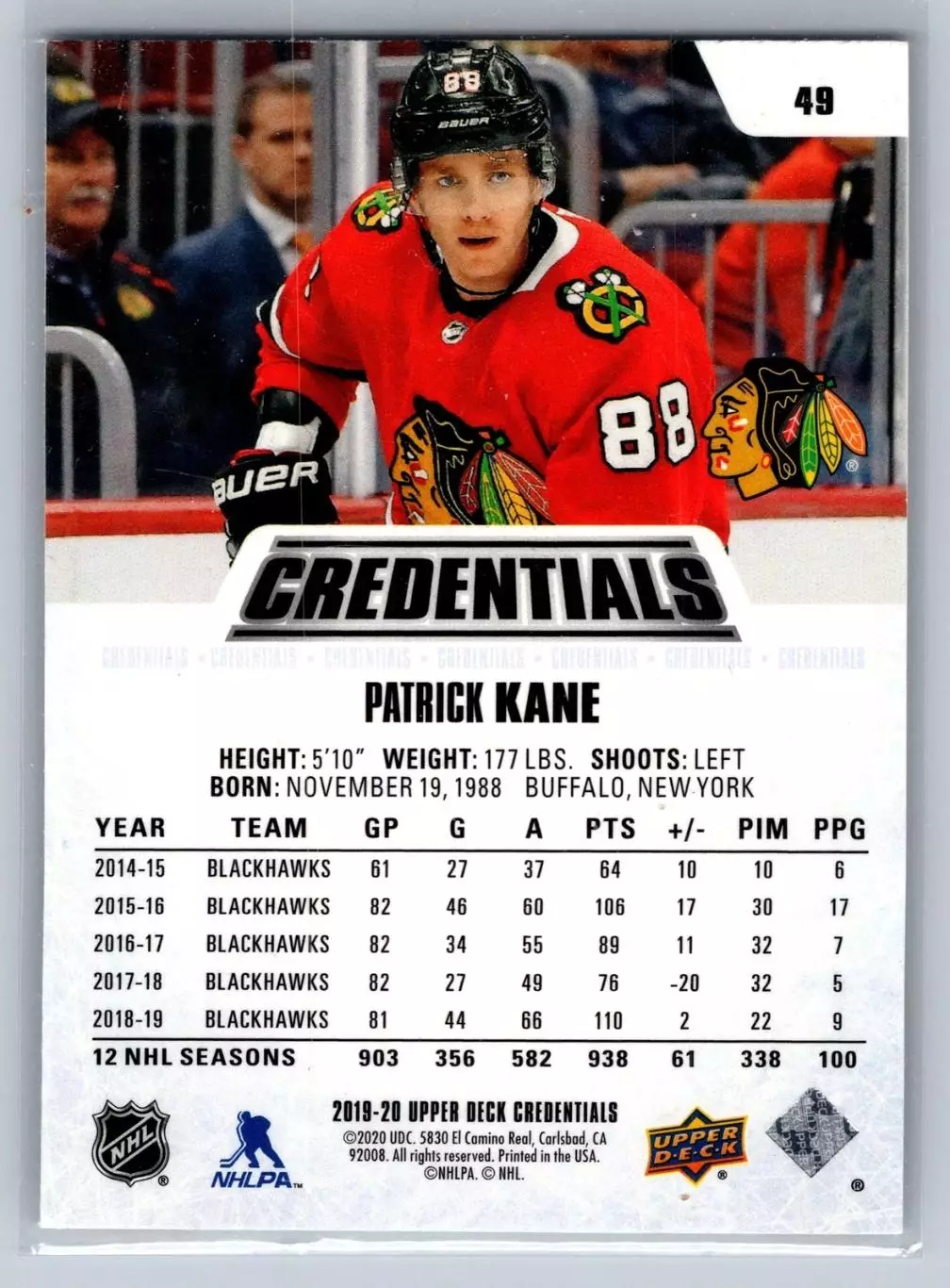 2019-20 Upper Deck Credentials #49 Patrick Kane 1