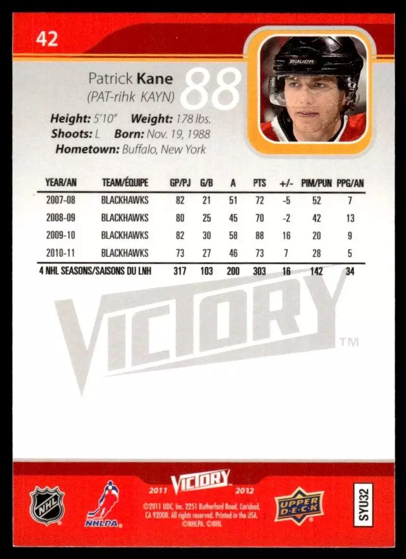 2011-12 Upper Deck Victory #42 Patrick Kane 1