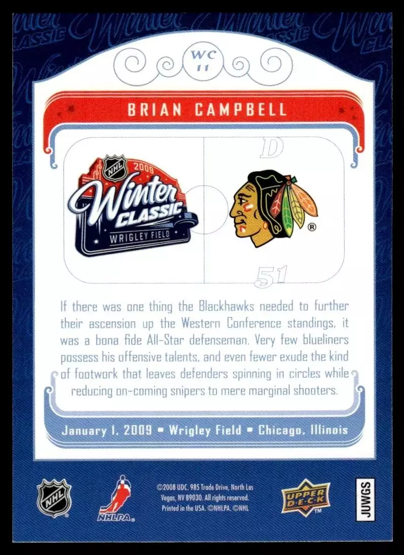 2008-09 Upper Deck MVP Winter Classic #WC11 Brian Campbell 1