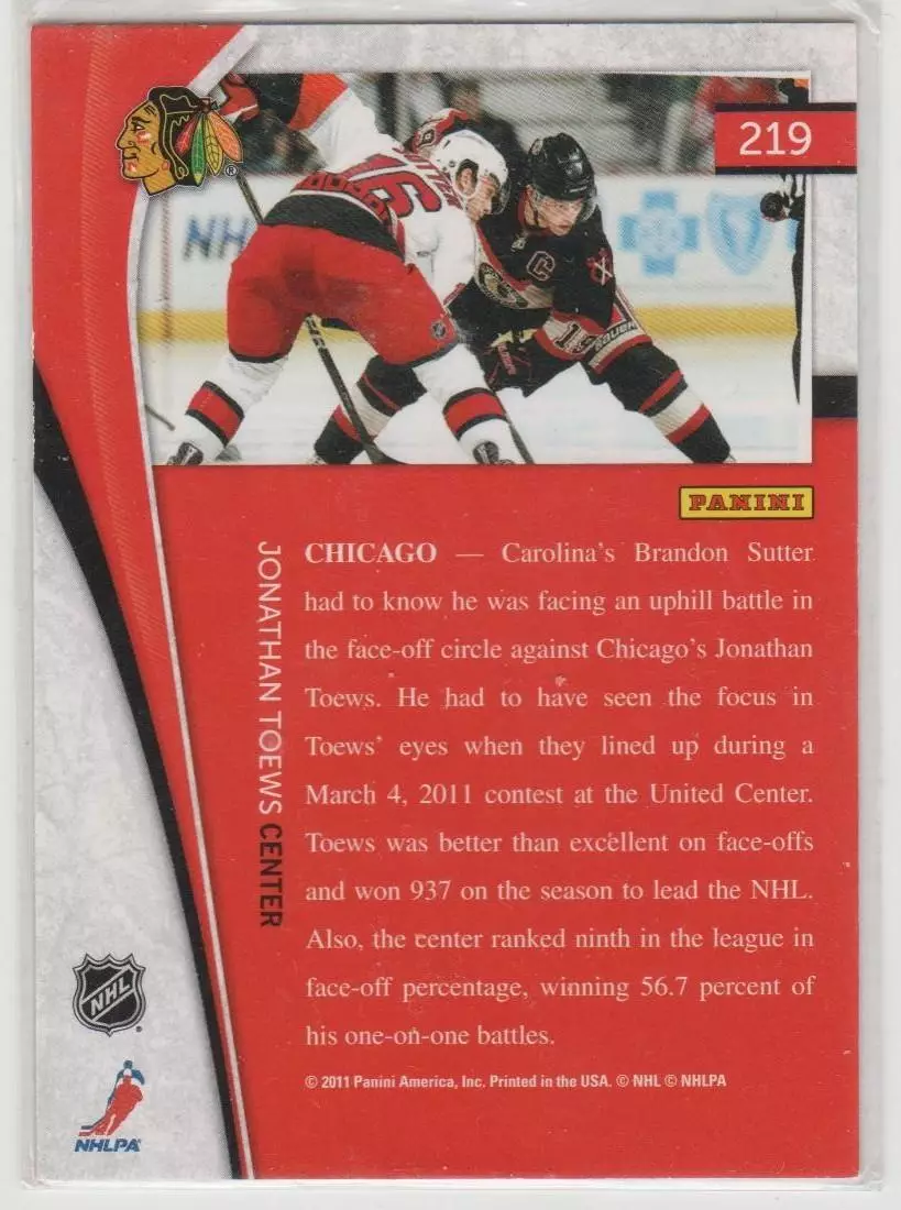 2011-12 Pinnacle Rink Collection #219 Jonathan Toews 1
