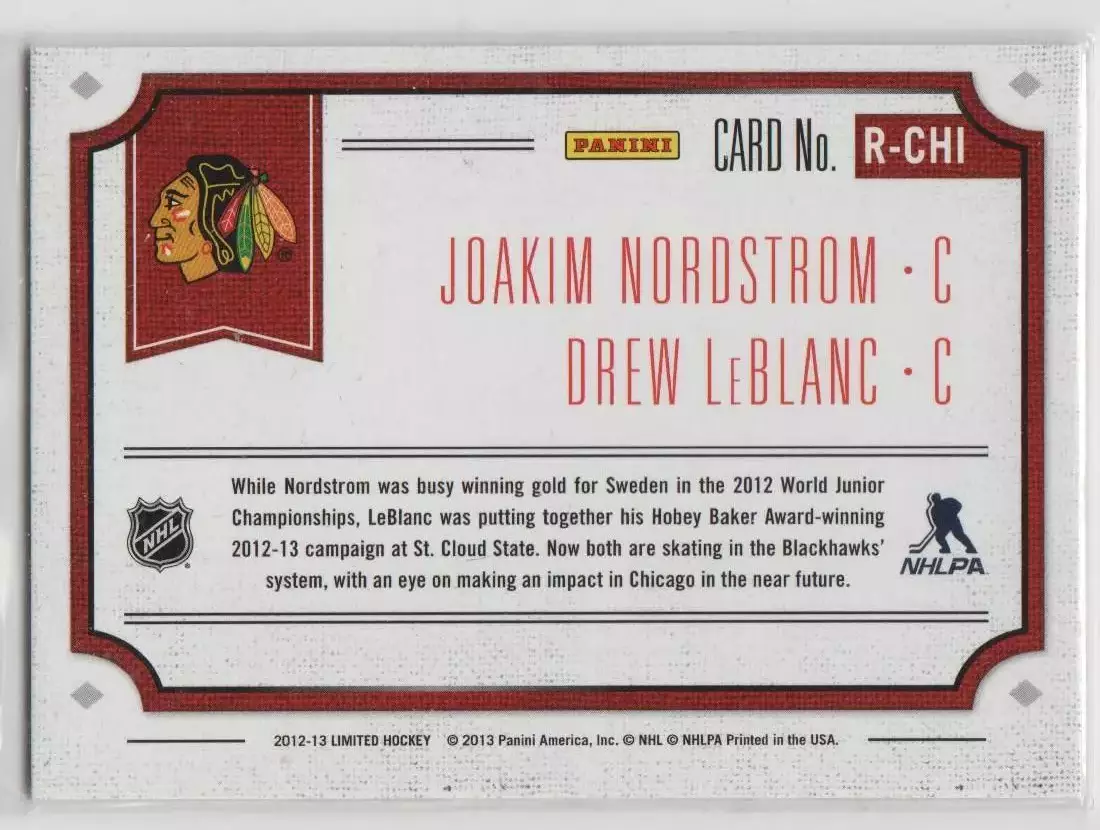 2012-13 Limited Rookie Redemption #6 Joakim Nordstrom/Drew LeBlanc 313\499 1
