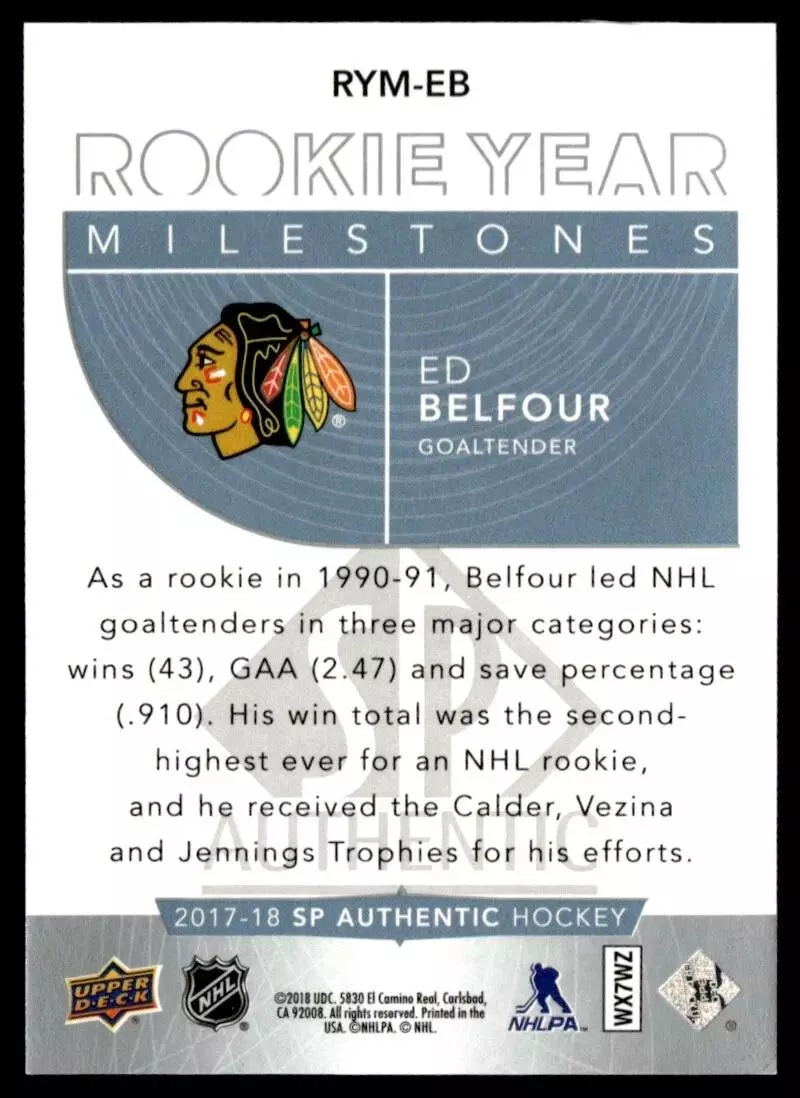 2017-18 SP Authentic Rookie Year Milestones #RYMEB Ed Belfour 1