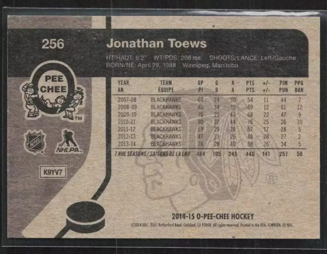 2014-15 O-Pee-Chee Retro #256 Jonathan Toews 1