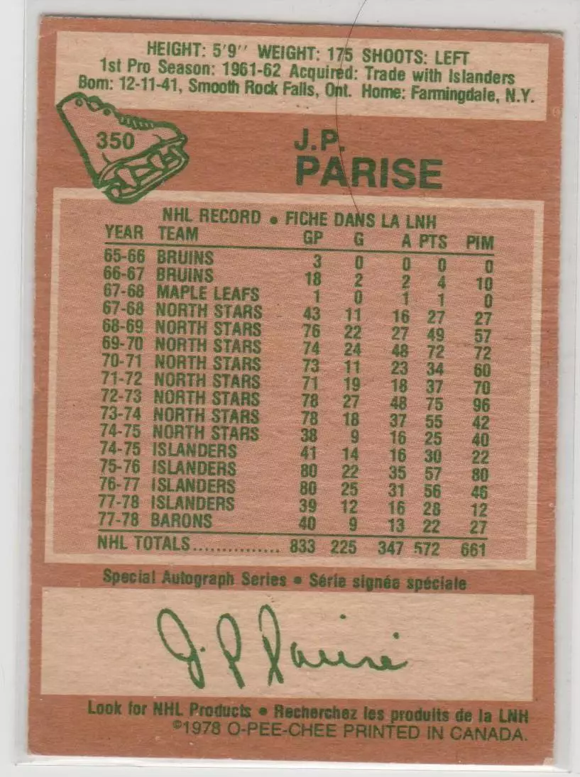 1978-79 O-Pee-Chee #350 Jean-Paul Parise 1