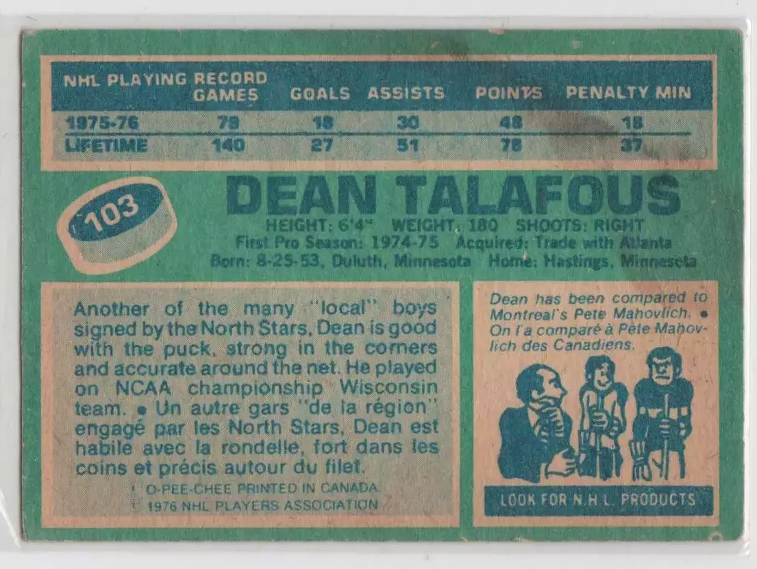 1976-77 O-Pee-Chee #103 Dean Talafous 1