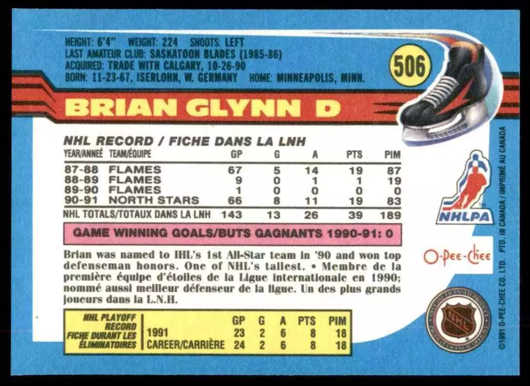 1991-92 O-Pee-Chee #506 Brian Glynn 1