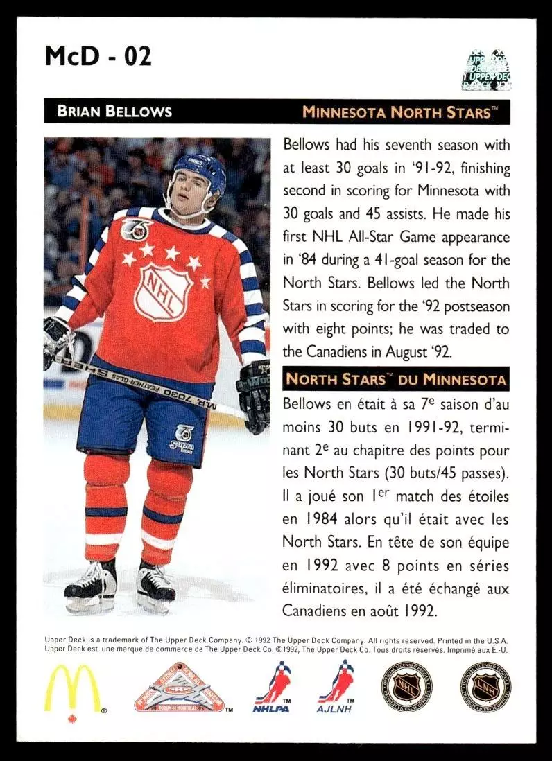 1992-93 McDonald's Upper Deck #2 Brian Bellows 1