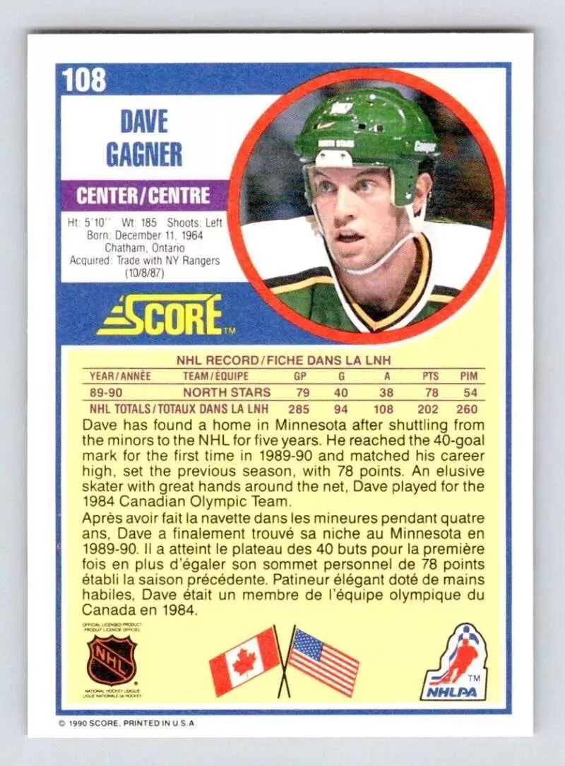1990-91 Score #108 Dave Gagner 1