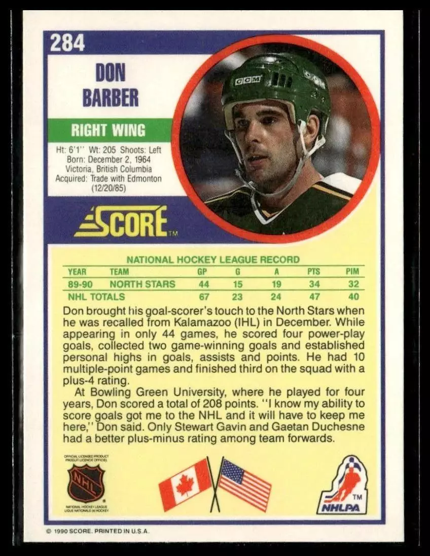 1990-91 Score #284 Don Barber RC 1