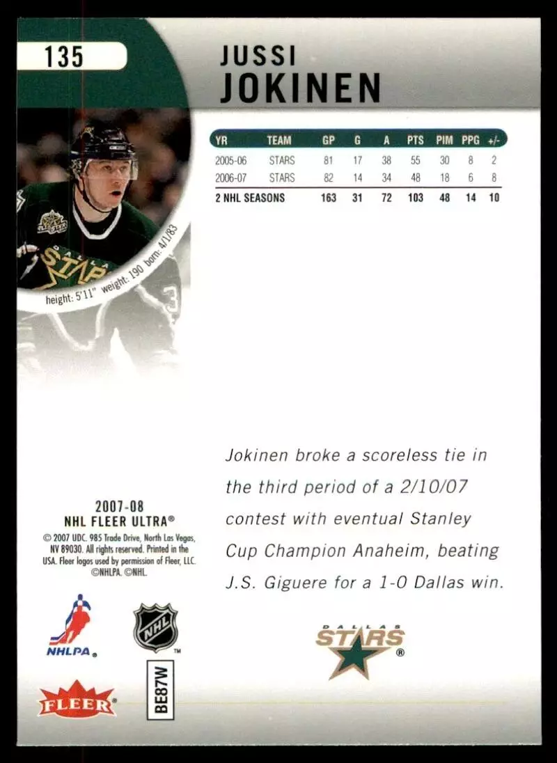 2007-08 Ultra #135 Jussi Jokinen 1