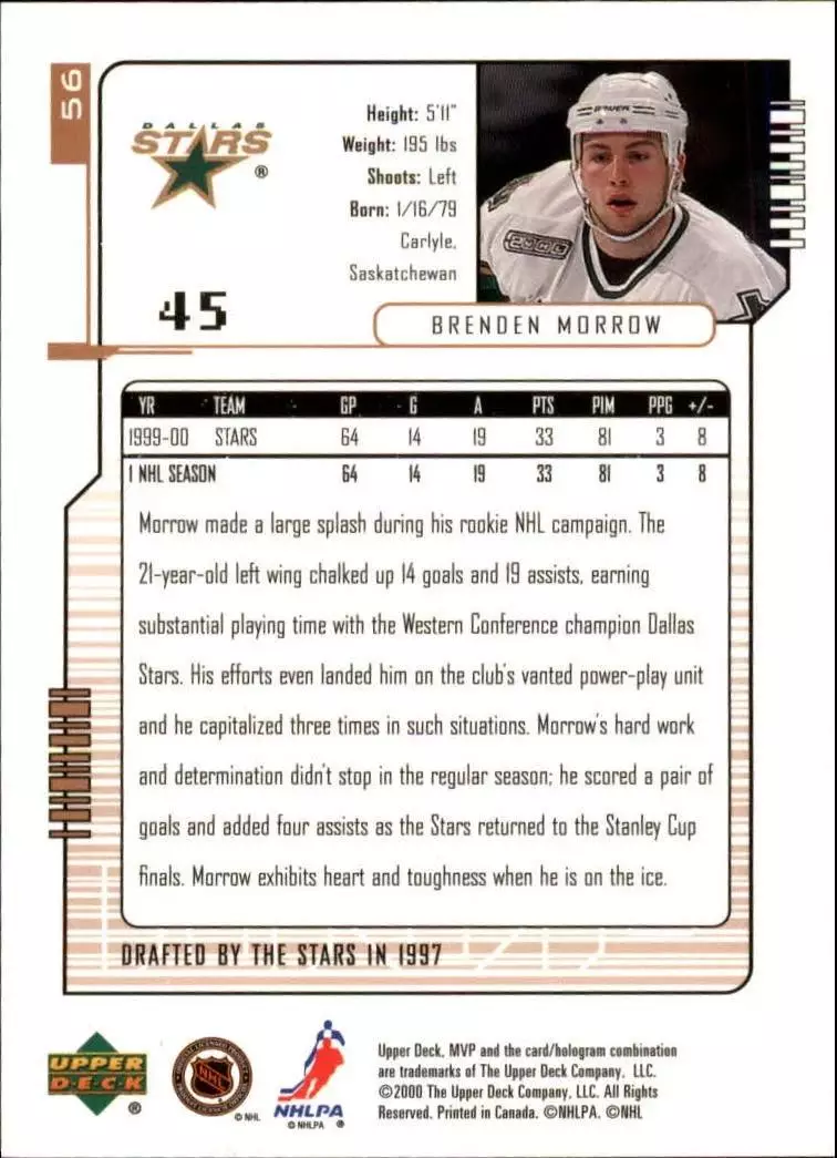 2000-01 Upper Deck MVP #56 Brenden Morrow 1
